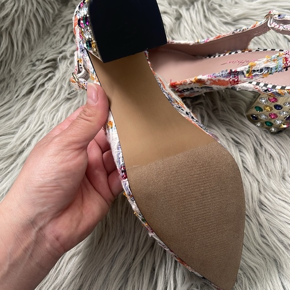 Betsey Johnson Colorful Tweed Heels with Jewel Details - Picture 7 of 7